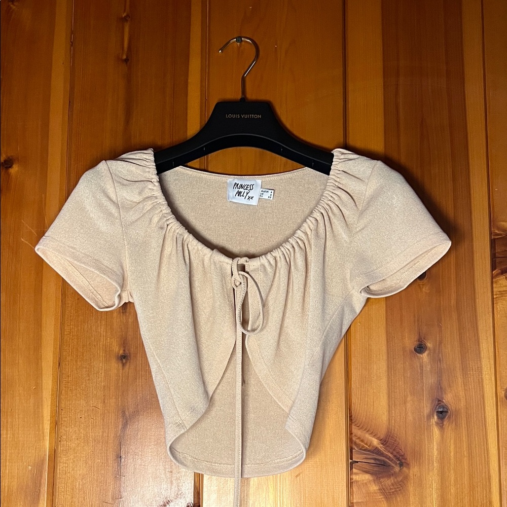 Princess Polly Beige Tie-Front Crop Top